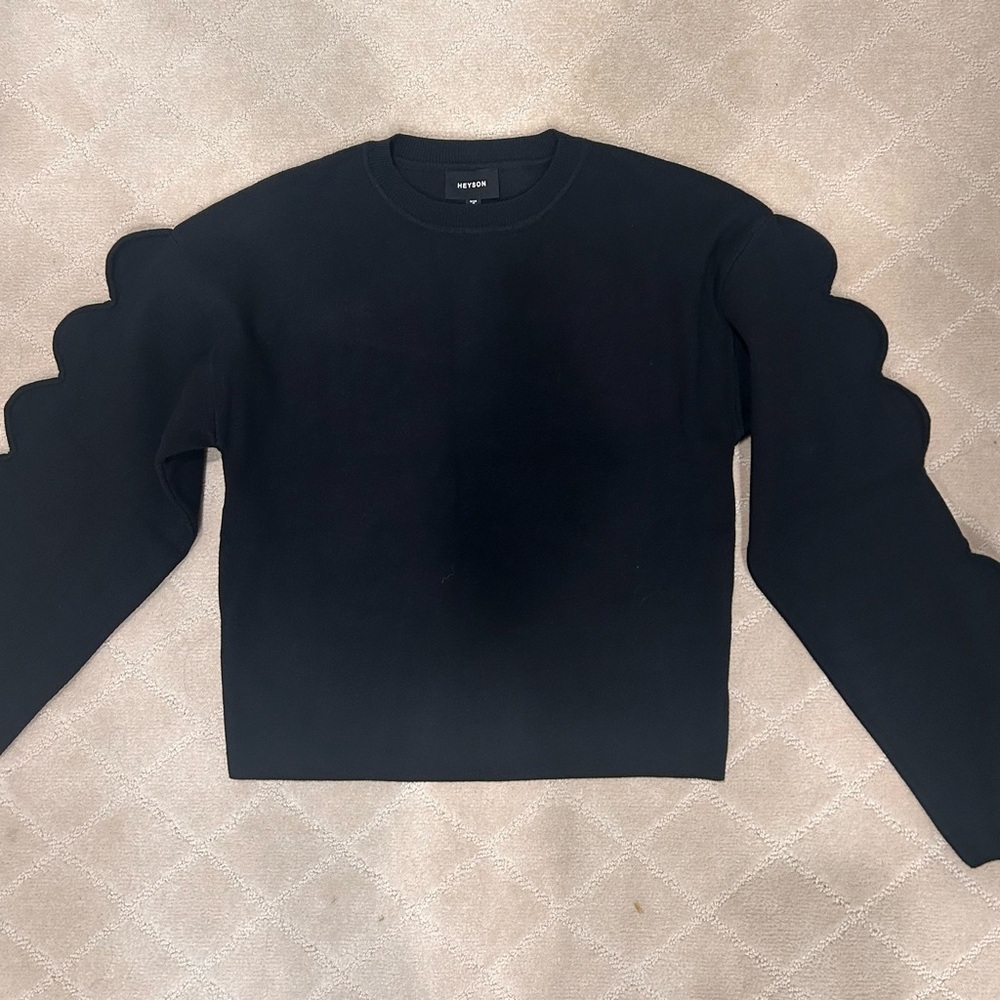 Elegant Black Sweater with Scalloped Sleeves NWT
